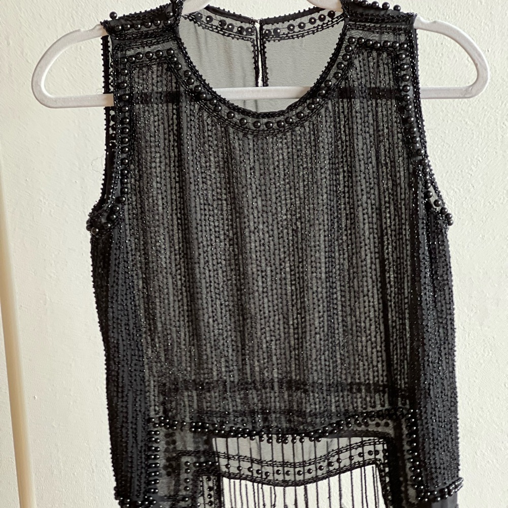 Sheer Beaded Black Top